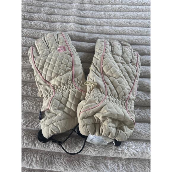 Burton Profile Glove Womens Medium Beige Quilted Snowboard Ski Gloves Pink Trim - Picture 1 of 11